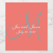 Elegant Affair Coral Gray Monogram Names Wedding Weinetikett (Einzelnes Label)