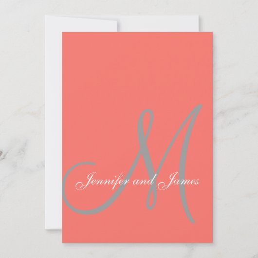 Elegant Affair Coral Gray Monogram Wedding Einladung (Vorderseite)