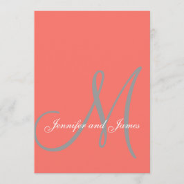 Elegant Affair Coral Gray Monogram Wedding Einladung