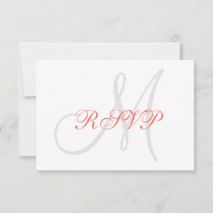 Elegant Affair Coral Gray Monogram Wedding RSVP
