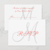 Elegant Affair Coral Gray Monogram Wedding RSVP Karte (Vorne/Hinten)