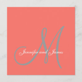 Elegant Affair Coral Gray Script Monogram Wedding Einladung
