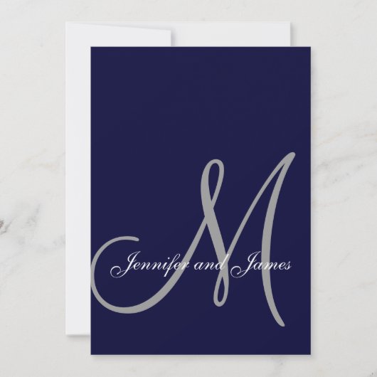 Elegant Affair Navy Blue Gray Initial Wedding Einladung (Vorderseite)