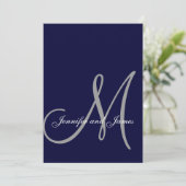 Elegant Affair Navy Blue Gray Initial Wedding Einladung (Stehend Vorderseite)