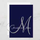 Elegant Affair Navy Blue Gray Initial Wedding Einladung (Vorne/Hinten)