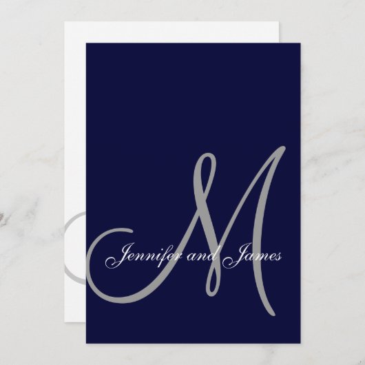 Elegant Affair Navy Blue Gray Initial Wedding Einladung (Vorne/Hinten)