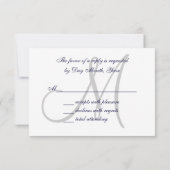 Elegant Affair Navy Blue Gray Initial Wedding RSVP Karte (Rückseite)