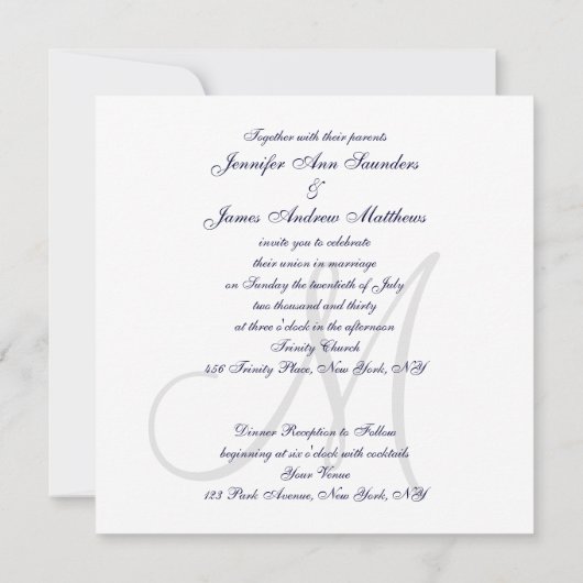 Elegant Affair Navy Blue Gray Monogram Wedding Einladung (Rückseite)