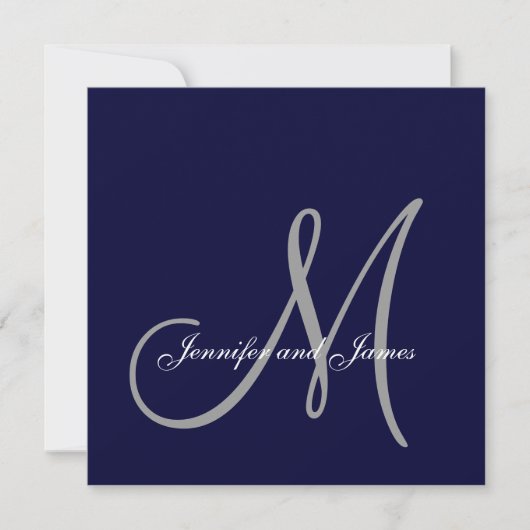 Elegant Affair Navy Blue Gray Monogram Wedding Einladung (Vorderseite)