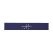 Elegant Affair Navy Blue Monogram Script Wedding Einladungsbanderole (Flach)