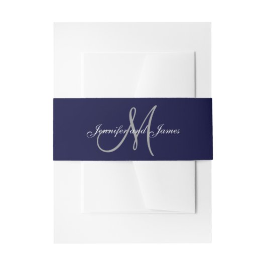 Elegant Affair Navy Blue Monogram Script Wedding Einladungsbanderole (Vorderseite Beispiel)