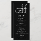 Elegant Affair Schwarz-weiß Script Monogram Weddin Menükarte (Vorne/Hinten)