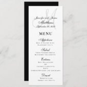 Elegant Affair Schwarz-weiß Script Monogram Weddin Menükarte (Vorne/Hinten)