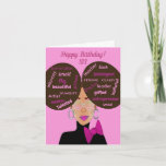 Elegant Afro American Sister Birthday Card Karte<br><div class="desc">Diese einzigartige Geburtstagskarte zeigt ein afrikanisches amerikanisches Mädchen mit zwei Afro Puffs und Wortkunst. Schicken Sie Ihrer Schwester eine herzliche Karte,  die genau das ausdrückt,  was Sie gewollt haben zu sagen.</div>