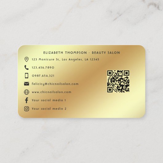 Elegant Afro Glam Melanin Chic Hair & Nail Salon Visitenkarte (Rückseite)