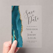 Elegant Agate Aquamarin Blue Gold Save the Date Acryleinladungen (Insitu (Handheld))