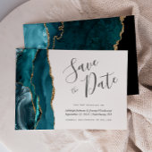 Elegant Agate Aquamarin Blue Gold Save the Date Einladung