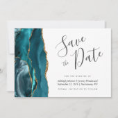 Elegant Agate Aquamarin Blue Gold Save the Date Einladung (Vorderseite)