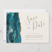 Elegant Agate Aquamarin Gold Ivory Save the Date Einladung (Vorderseite)