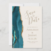 Elegant Agate Aquamarin Gold Ivory Save the Date Einladung (Vorderseite)