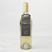 Elegant Agate Black Gold Dark Wedding Cheers Flaschenanhänger (Auf Flasche)