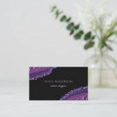 Elegant Agate Black Lila Designer Visitenkarte (Stehend Vorderseite)