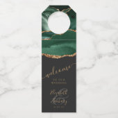 Elegant Agate Emerald Green Gold Wedding Willkomme Flaschenanhänger (Vorderseite)