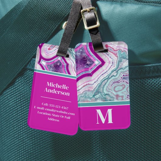 Elegant Agate Initial Monogram Gepäckanhänger