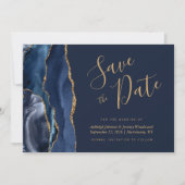 Elegant Agate Navy Blue Gold Save the Date Einladung (Vorderseite)