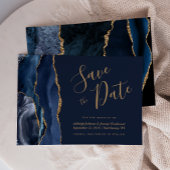 Elegant Agate Navy Blue Gold Save the Date Einladung