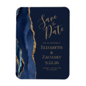 Elegant Agate Navy Blue Gold Save the Date Magnet (Vertikal)