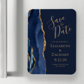 Elegant Agate Navy Blue Gold Save the Date Magnet