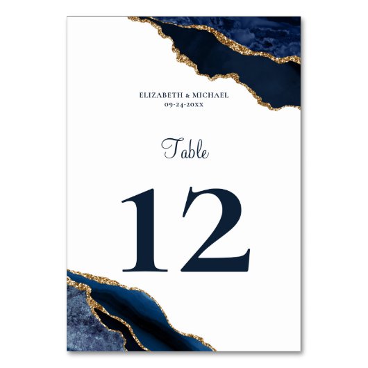 Elegant Agate Navy White Wedding Tischnummer (Rückseite)