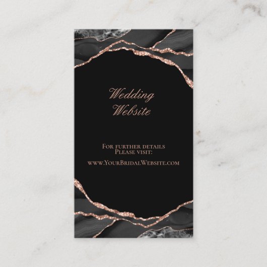 Elegant Agate Rose Gold Black Wedding Website Begleitkarte (Vorderseite)