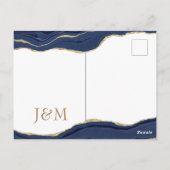 Elegant Agate Save the Date Navy Blue Gold Glitzer Postkarte (Rückseite)