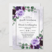 Elegant Airy Boho Floral Lila und Silver Wedding Einladung (Vorderseite)