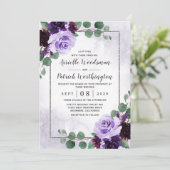 Elegant Airy Boho Floral Lila und Silver Wedding Einladung (Stehend Vorderseite)