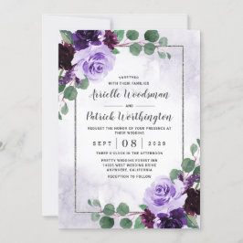Elegant Airy Boho Floral Lila und Silver Wedding Einladung