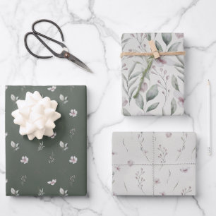 Elegant Airy Botanische Grüne Hochzeitsgeschenk Geschenkpapier Set