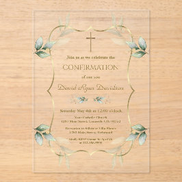 Elegant Airy Greenery Gold Cross Bestätigung Acryleinladungen