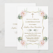 Elegant Airy Greenery Pink Floral Confirmation  Einladung (Vorne/Hinten)