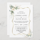Elegant Airy Greenery White Blume GoldWedding Einladung (Vorne/Hinten)
