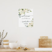 Elegant Alabaster Rose Hydrangea Willkommen Poster (Küche)