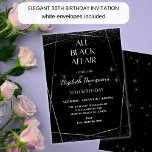 Elegant All Black Affair 30. Geburtstagsfeier Einladung<br><div class="desc">Die elegante All Black Affair 30. Geburtstagsfeier lädt zum Verweilen ein. Ein elegantes und stilvolles Ambiente, um Ihren Geburtstag zu verkünden.. Diese Einladung ist mit einem schwarzen, schlichten Design gestaltet und Set den Ton für einen glamourösen und unvergesslichen Abend. Die Details des Ereignisses werden elegant unter dem Header angezeigt, mit...</div>