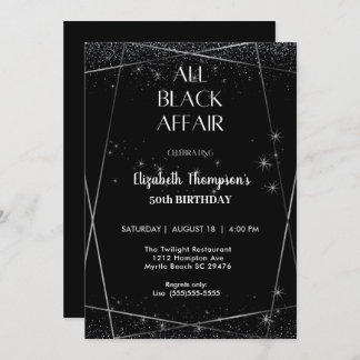 Elegant All Black Affair 50. Geburtstagsfeier Einladung