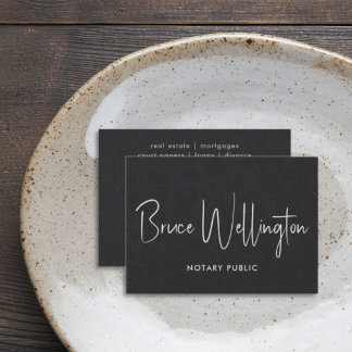 Elegant All Black Signature Script Notary Attorney Visitenkarte