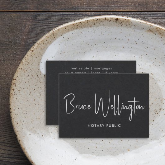 Elegant All Black Signature Script Notary Attorney Visitenkarte