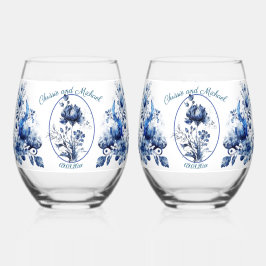 Elegant All Blue Chrysanths Wedding Weinglas Ohne Stiel
