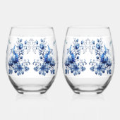 Elegant All Blue Chrysanths Wedding Weinglas Ohne Stiel (Rechts)