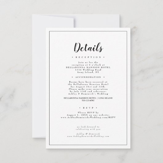 Elegant All in One Black Script Wedding Einladung (Rückseite)